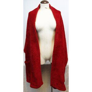 Red Sherpa Wrap Shawl Pockets Warm Winter Comfortable Long Thick Fluffy Scarf